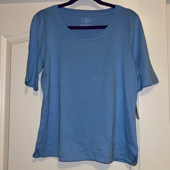 NWT Talbots light blue elbow sleeve round scoop neck top shirt woman's size LP - Picture 2 of 7